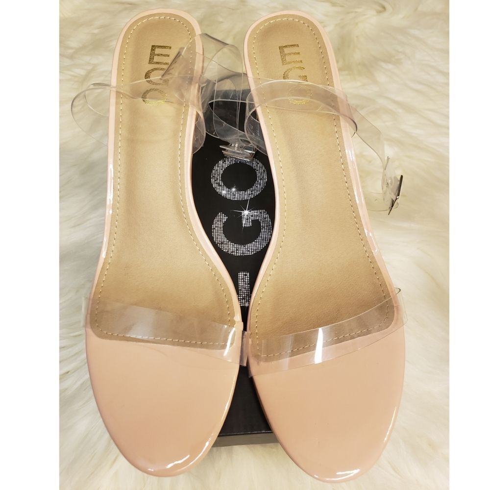 EGO Women's 11 Clear 3 Inch Block Heel Sandals Perspex Strappy Nude Party Shoes - Picture 8 of 12